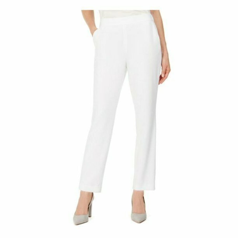 Kasper Womens Pants 10 White Trouser Elastic Back Dress Pants Office Comfy NWT